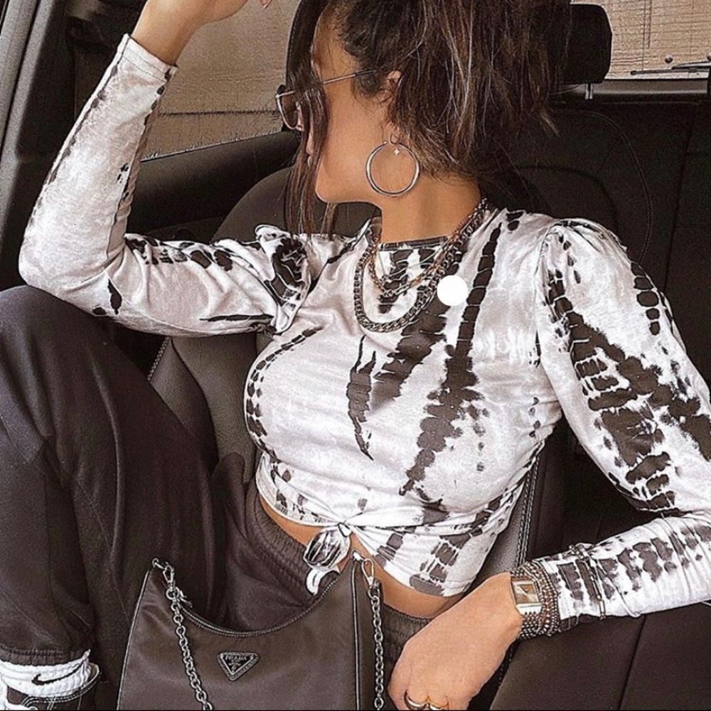 Sand tie dye crew neck long sleeve top